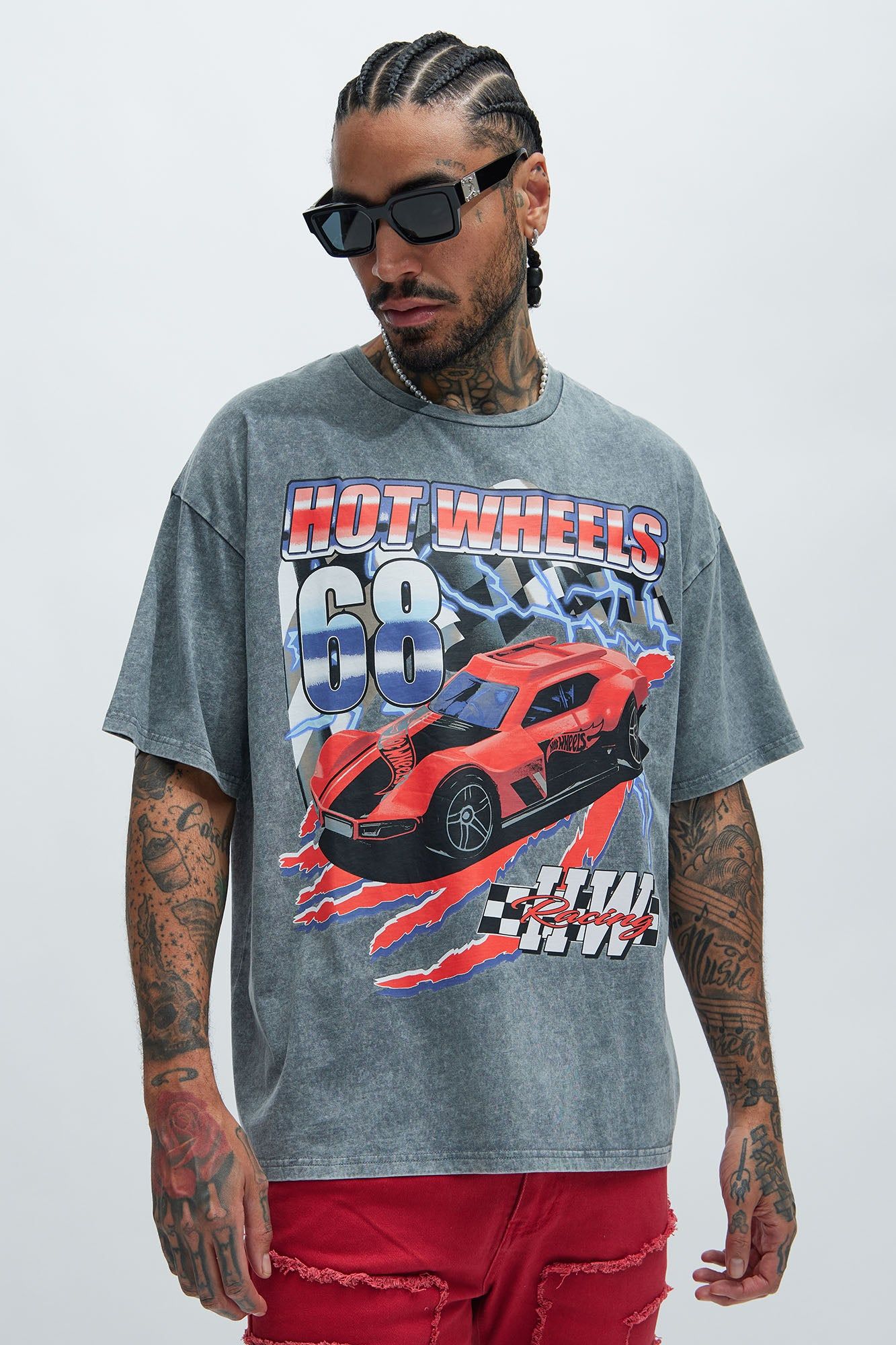 Hot Wheels Racing Oversized Short Sleeve Tee - Charcoal sold by Fashion Nova