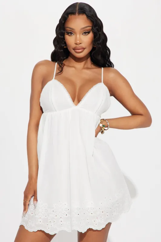 Summer Breeze Eyelet Mini Dress - White sold by Fashion Nova