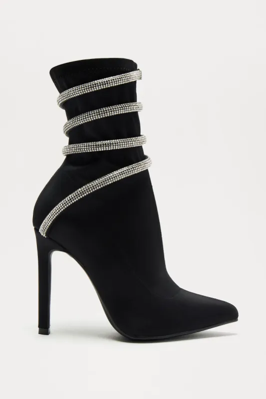 Hale Rhinestone Booties - Black sold by Fashion Nova
