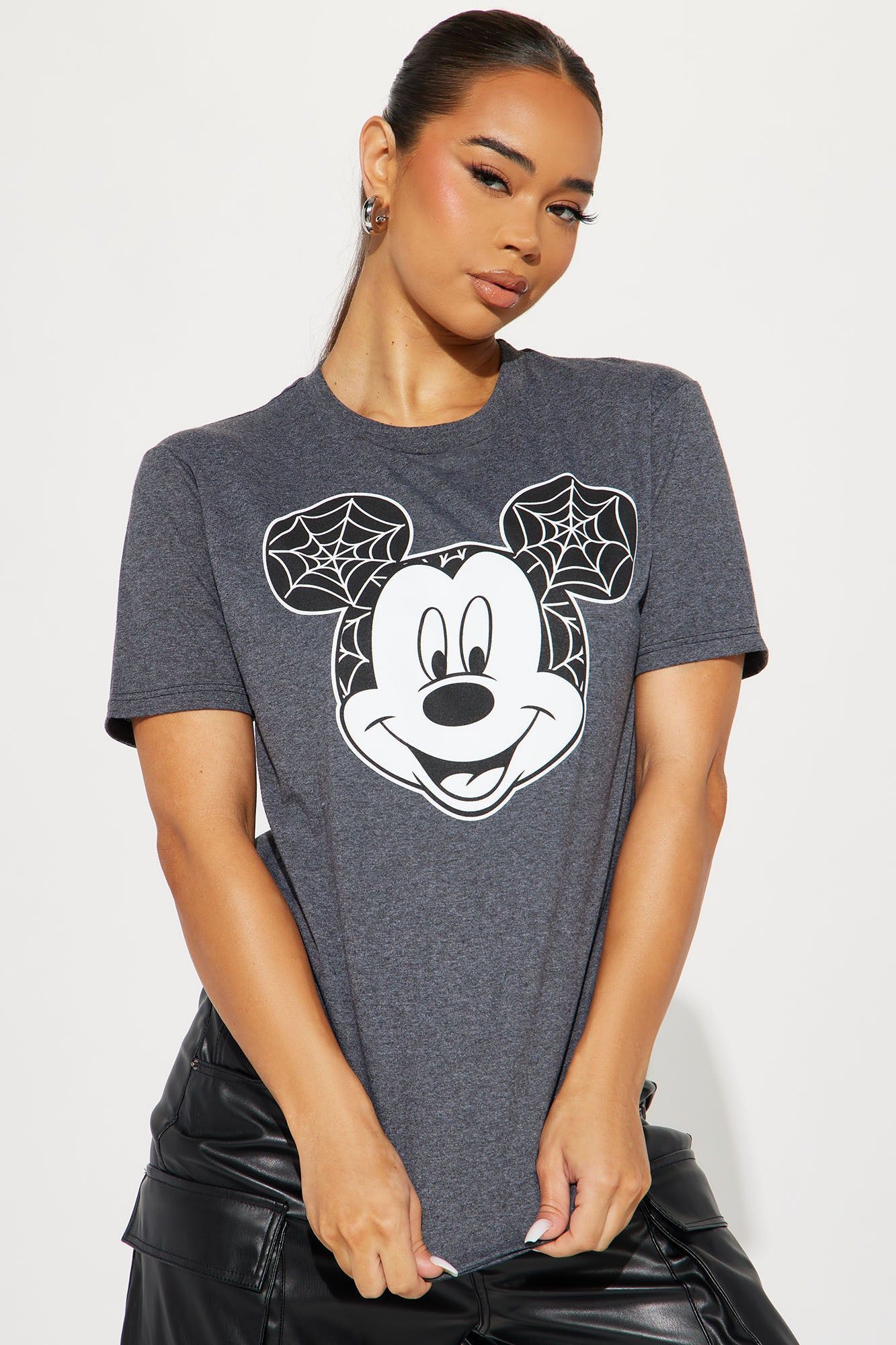 Mickey Mouse Web Ears Graphic Tee - Charcoal sold by Fashion Nova