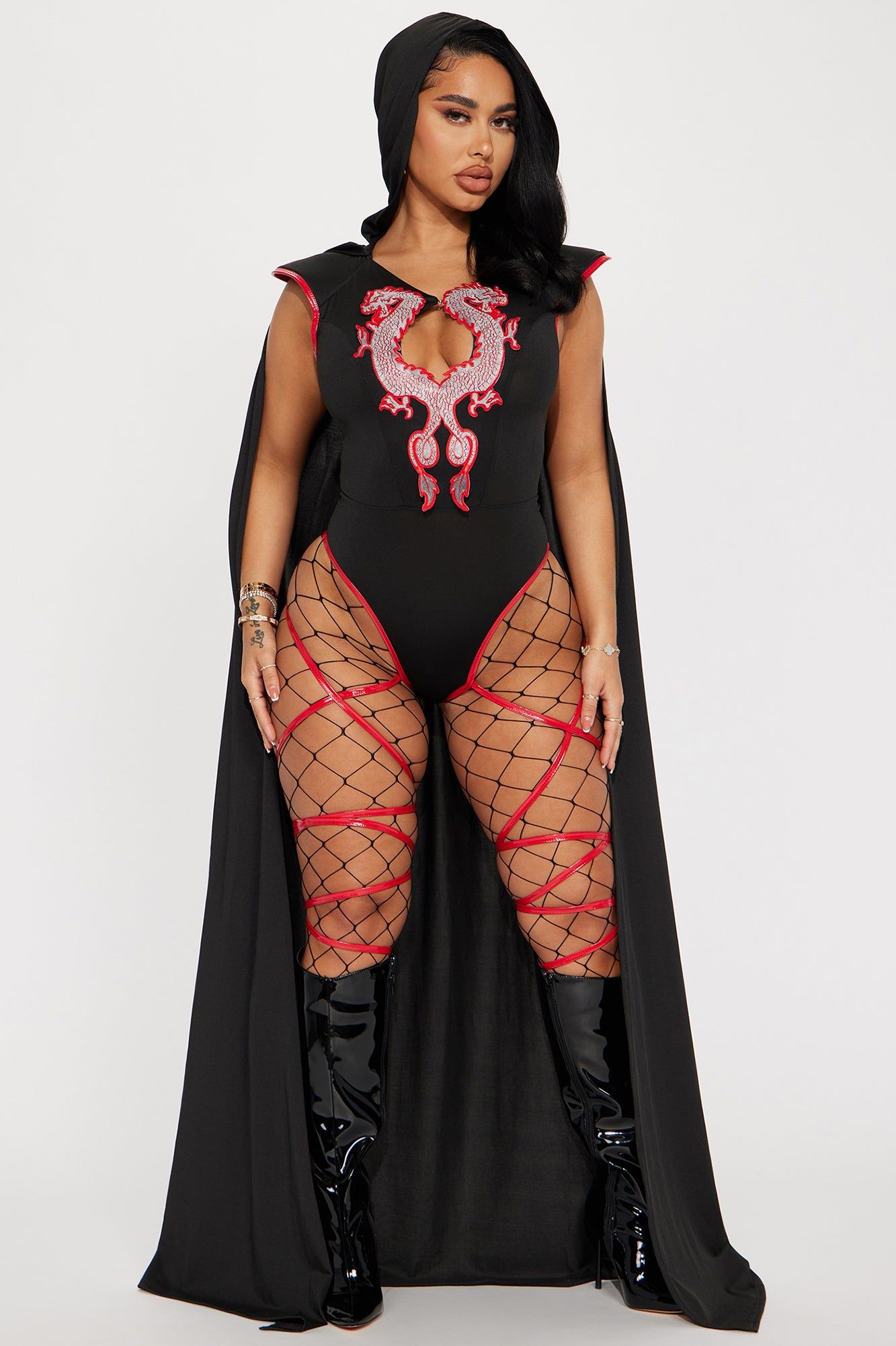 Fierce Dragon Ninja 1 Piece Costume - Black/Red sold by Fashion Nova