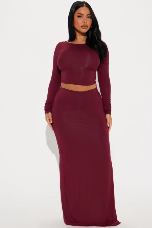 Valeria Skirt Set - Burgundy sold by Fashion Nova