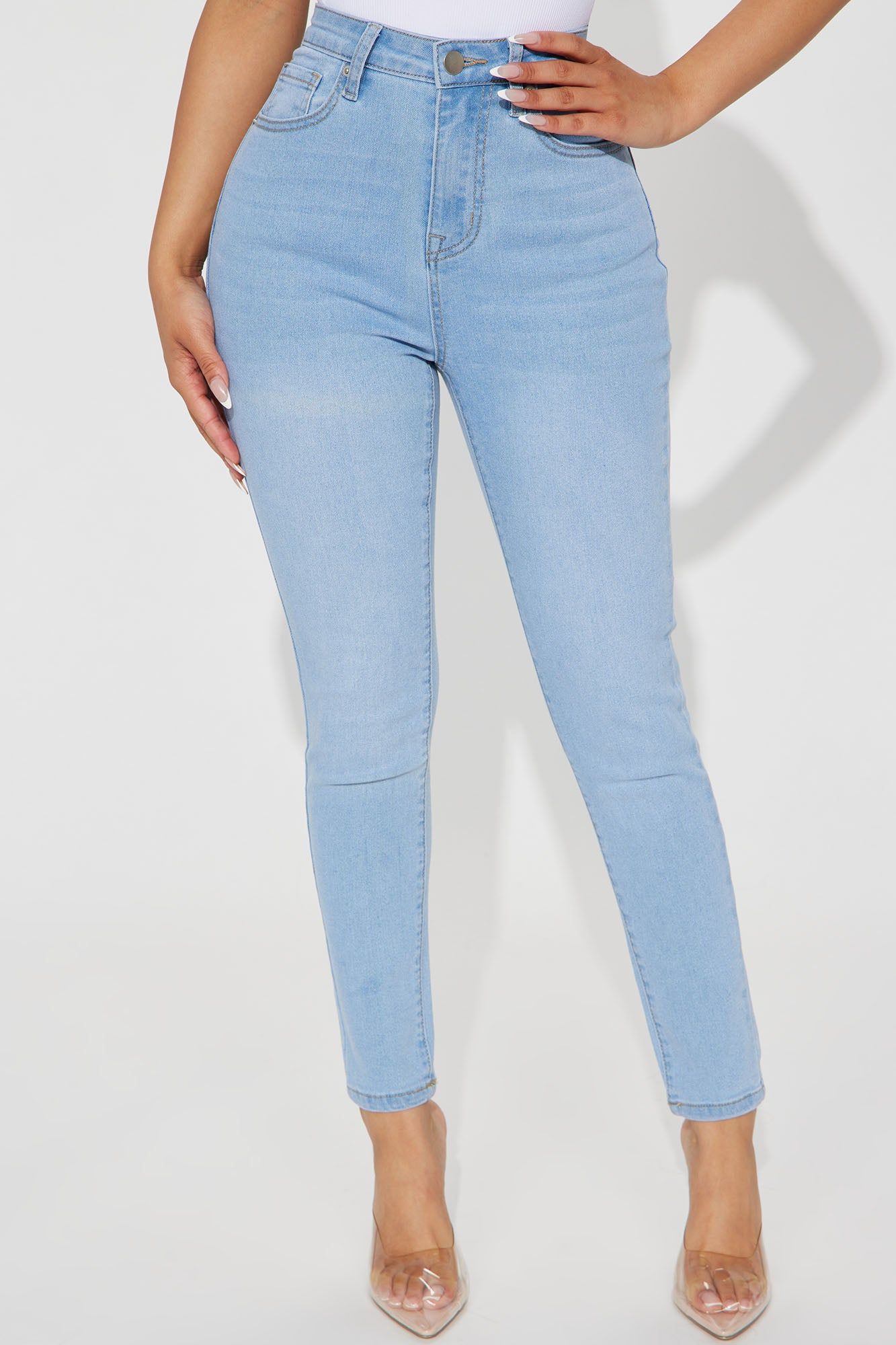 Petite Alaia High Rise Stretch Skinny Jeans - Light Wash sold by Fashion Nova product image thumbnail 2