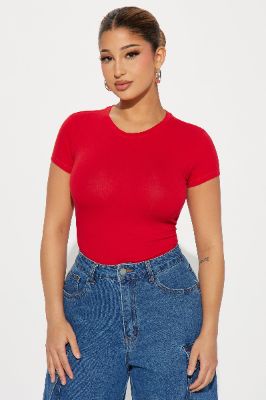 Camilla Classic Fit Crew Neck Tee - Red sold by Fashion Nova