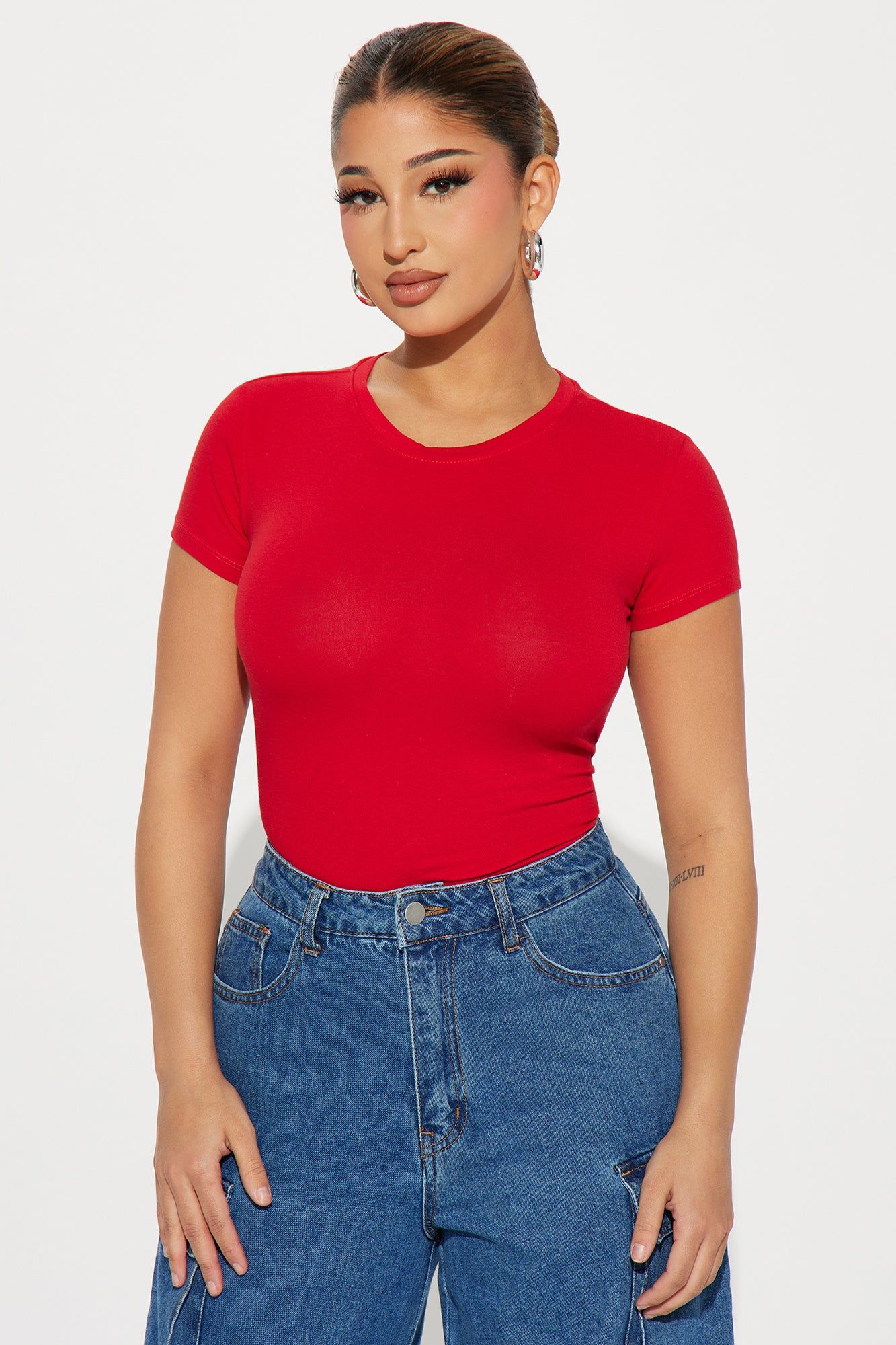 Camilla Classic Fit Crew Neck Tee - Red sold by Fashion Nova