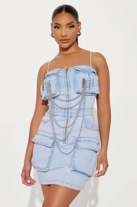 Babe in Denim Micro Mini Dress - Light Wash sold by Fashion Nova