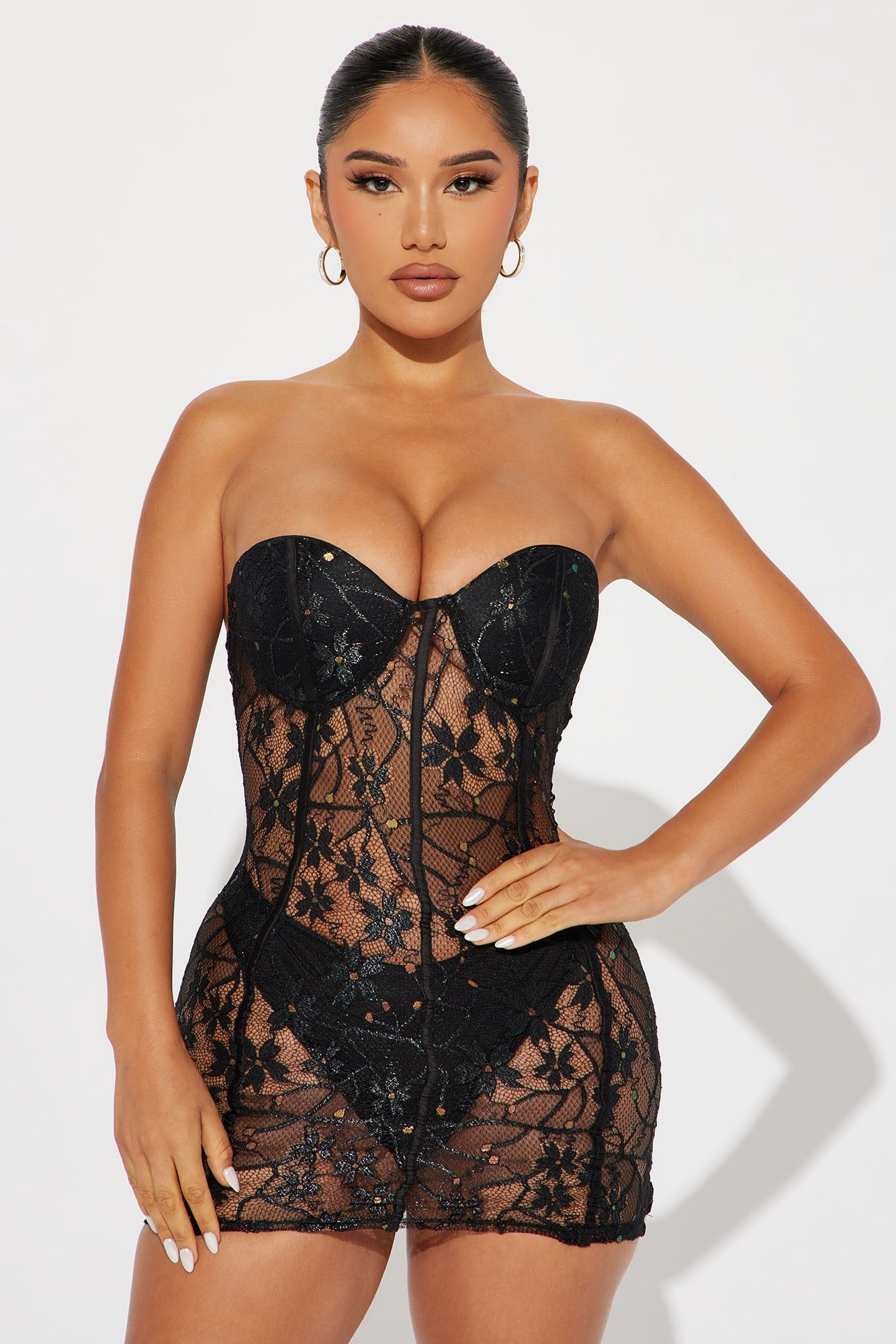Anne Lace Mini Dress - Black sold by Fashion Nova