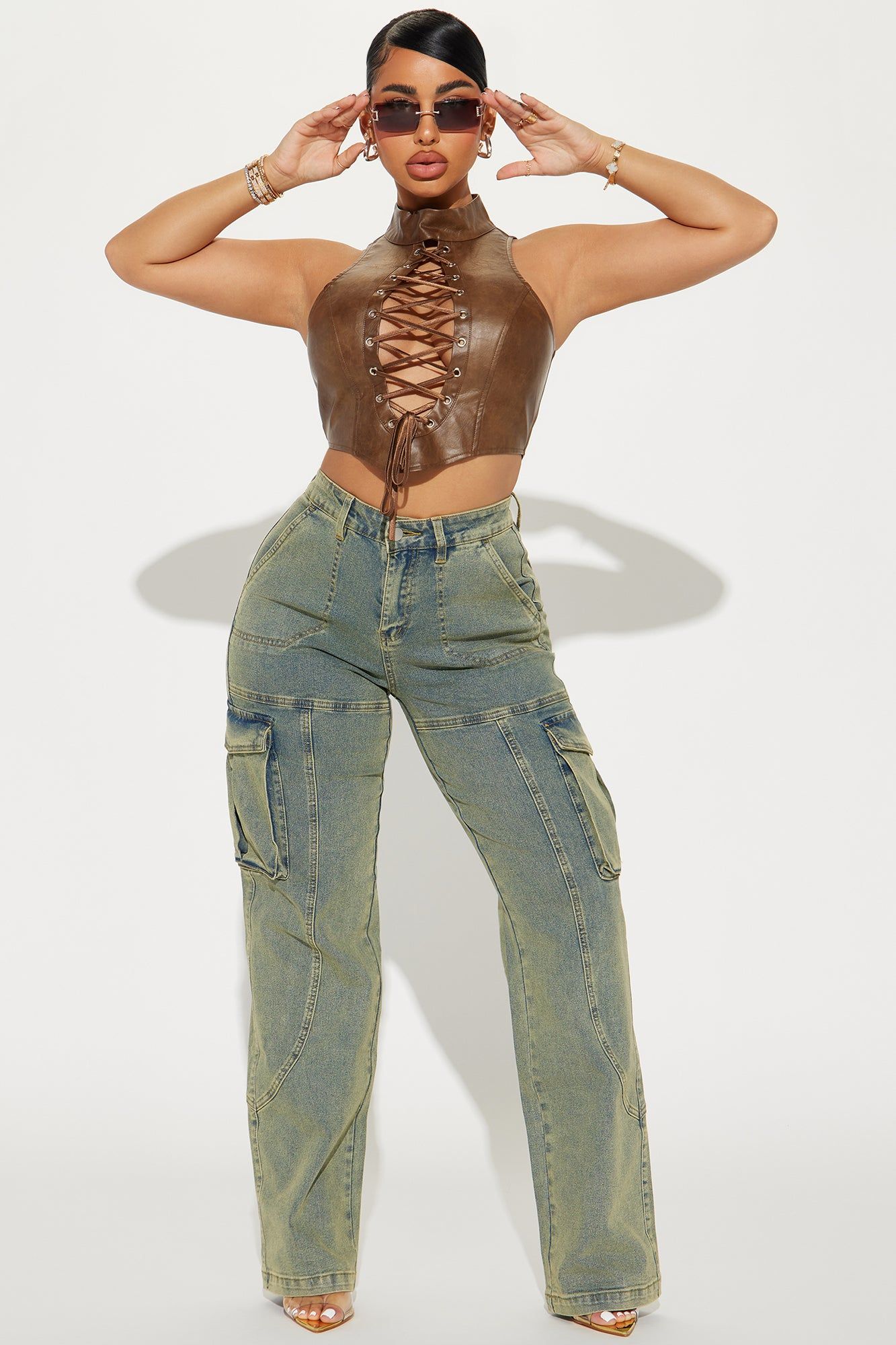 So Serious Stretch Cargo Jeans - Light Wash sold by Fashion Nova