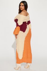 Ivy Sweater Maxi Dress - Orange/combo sold by Fashion Nova