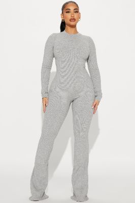 Maribel Snatched Flare Jumpsuit - Heather Grey sold by Fashion Nova