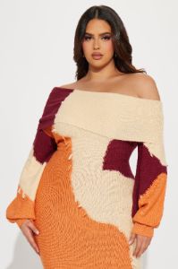 Ivy Sweater Maxi Dress - Orange/combo sold by Fashion Nova
