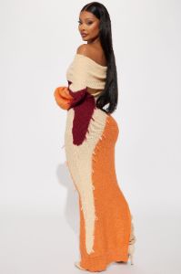 Ivy Sweater Maxi Dress - Orange/combo sold by Fashion Nova