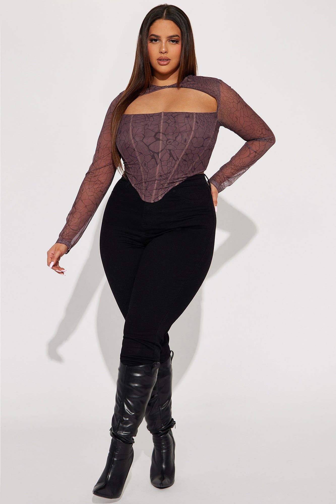 Annita Mesh Corset Top - Brown/combo sold by Fashion Nova product image thumbnail 5
