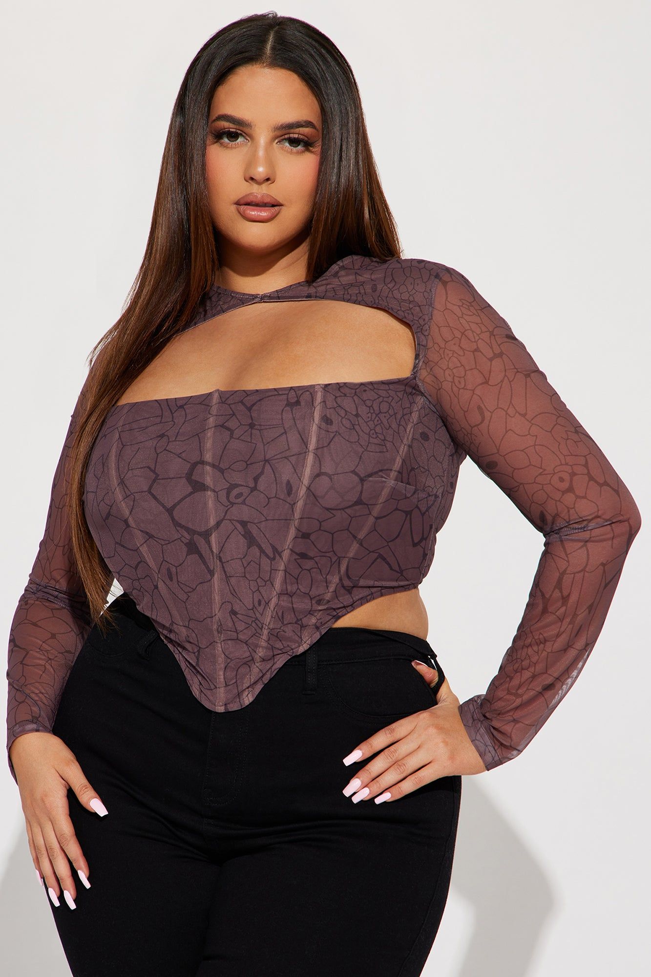 Annita Mesh Corset Top - Brown/combo sold by Fashion Nova product image thumbnail 4