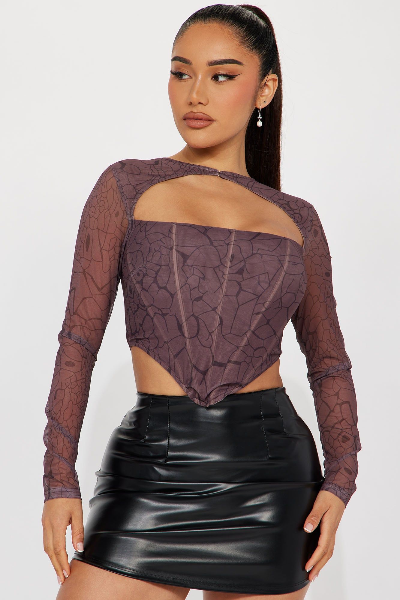 Annita Mesh Corset Top - Brown/combo sold by Fashion Nova