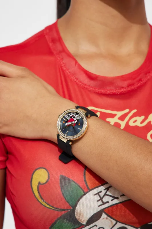 Ed Hardy Heart Skull Watch - Black sold by Fashion Nova