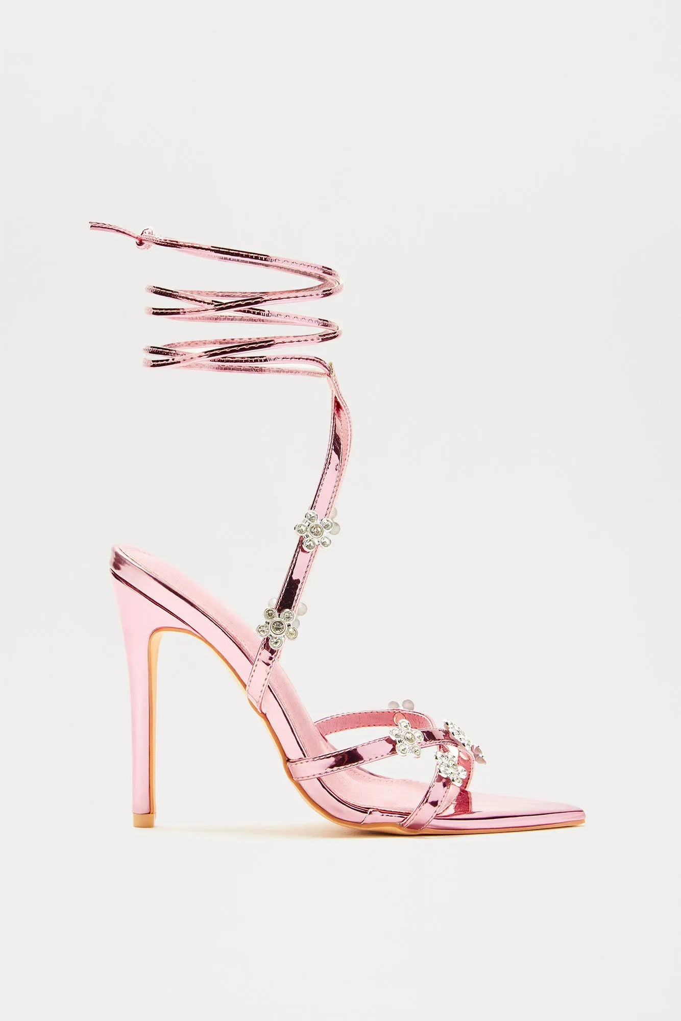 Carried Away Wrap Up Heels - Pink sold by Fashion Nova