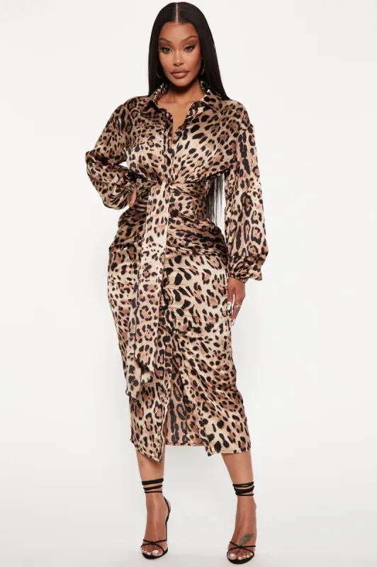 Make Me Roar Midi Dress - Mocha/combo sold by Fashion Nova