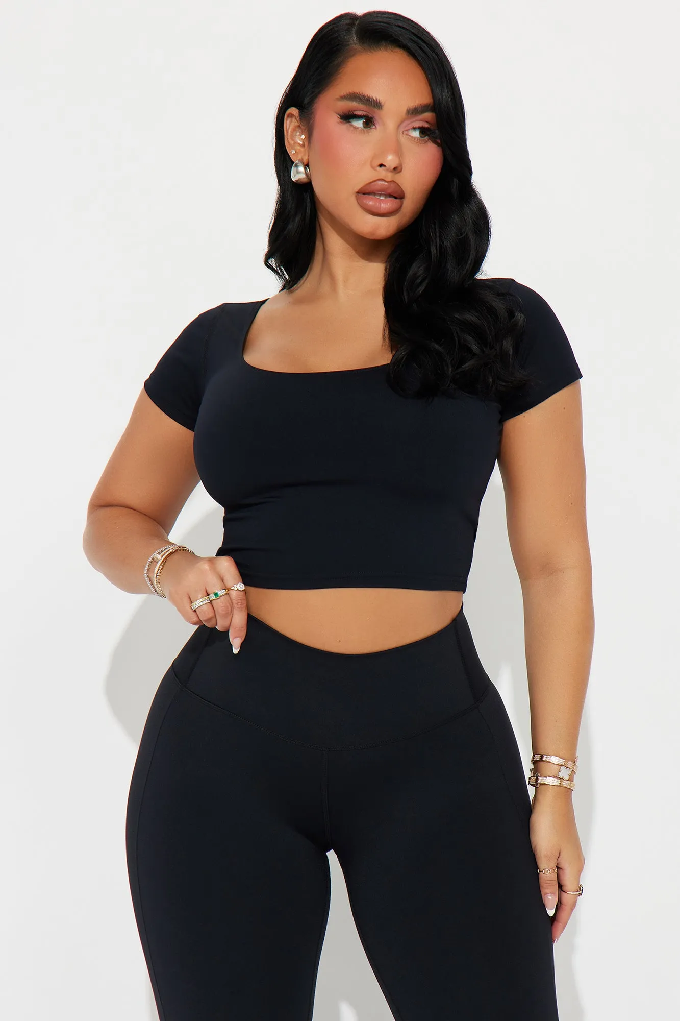 Body Sculpt Short Sleeve Active Top - Black sold by Fashion Nova