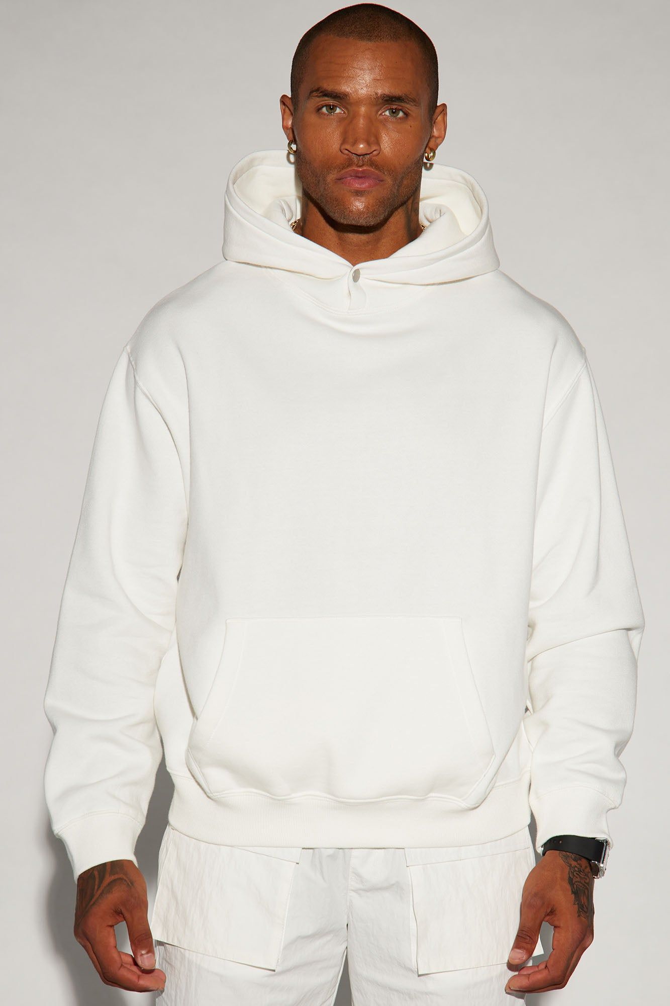 Tyson Hoodie With Snap Button - White sold by Fashion Nova