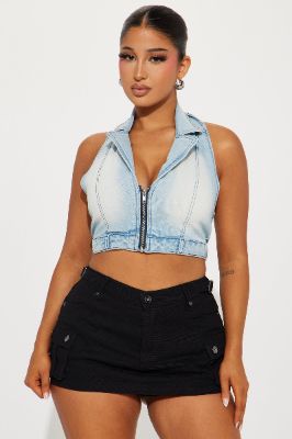 Day Trip Denim Vest Top - Light Wash sold by Fashion Nova
