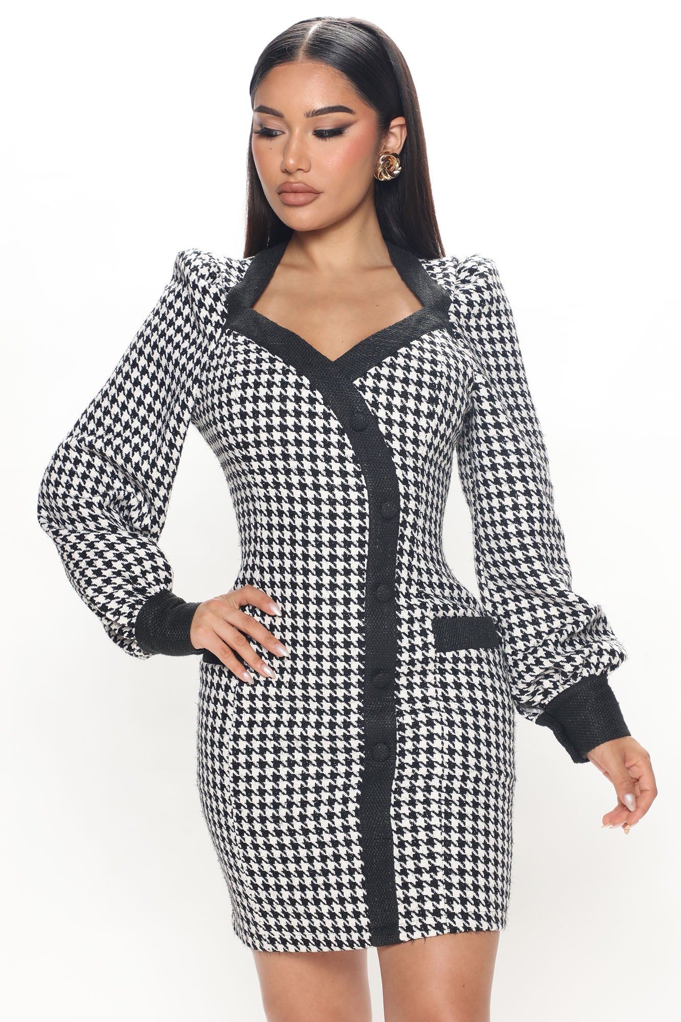 Afternoon Tea Tweed Mini Dress - Black sold by Fashion Nova