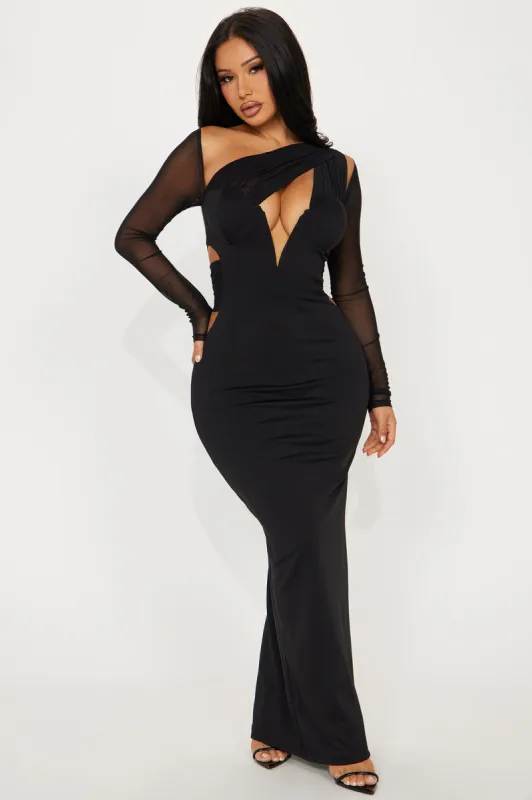 Nathalie Asymmetrical Maxi Dress - Black sold by Fashion Nova