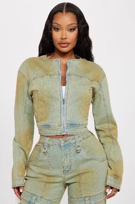 Tatiana Tinted Crop Moto Jacket - Light Wash made by Fashion Nova