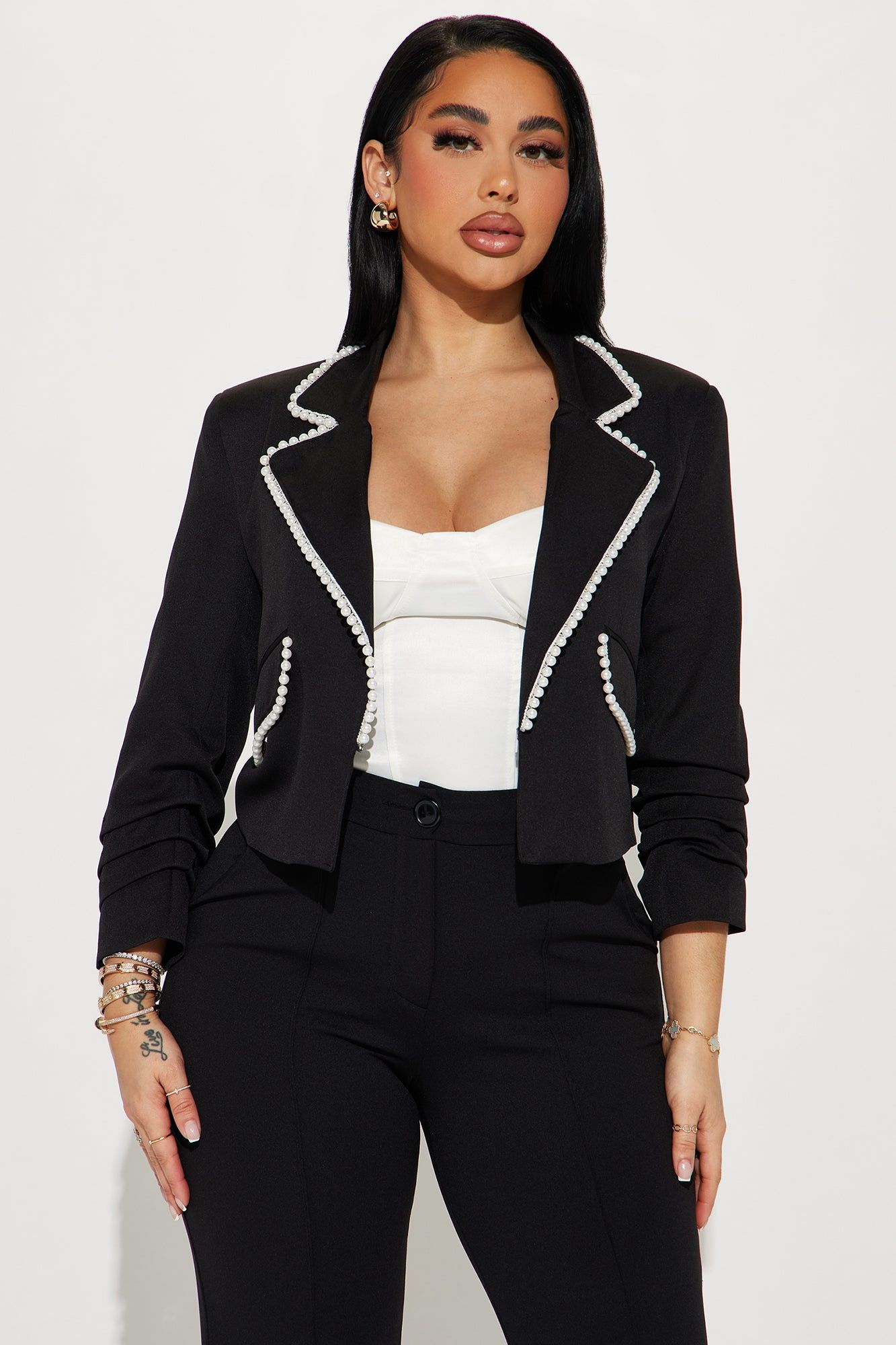 Girls Love Pearls Blazer - Black sold by Fashion Nova