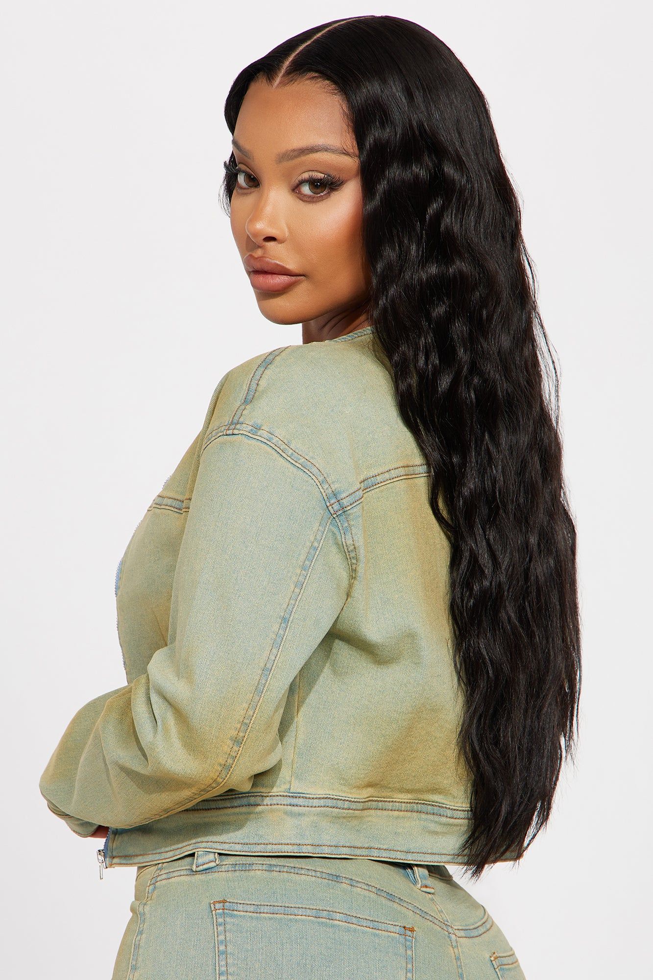 Tatiana Tinted Crop Moto Jacket - Light Wash sold by Fashion Nova product image thumbnail 3