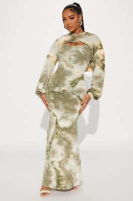 Olivia Tie Dye Maxi Dress - Olive sold by Fashion Nova