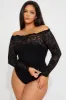 Katie Lace Off Shoulder Bodysuit - Black sold by Fashion Nova