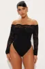 Katie Lace Off Shoulder Bodysuit - Black sold by Fashion Nova