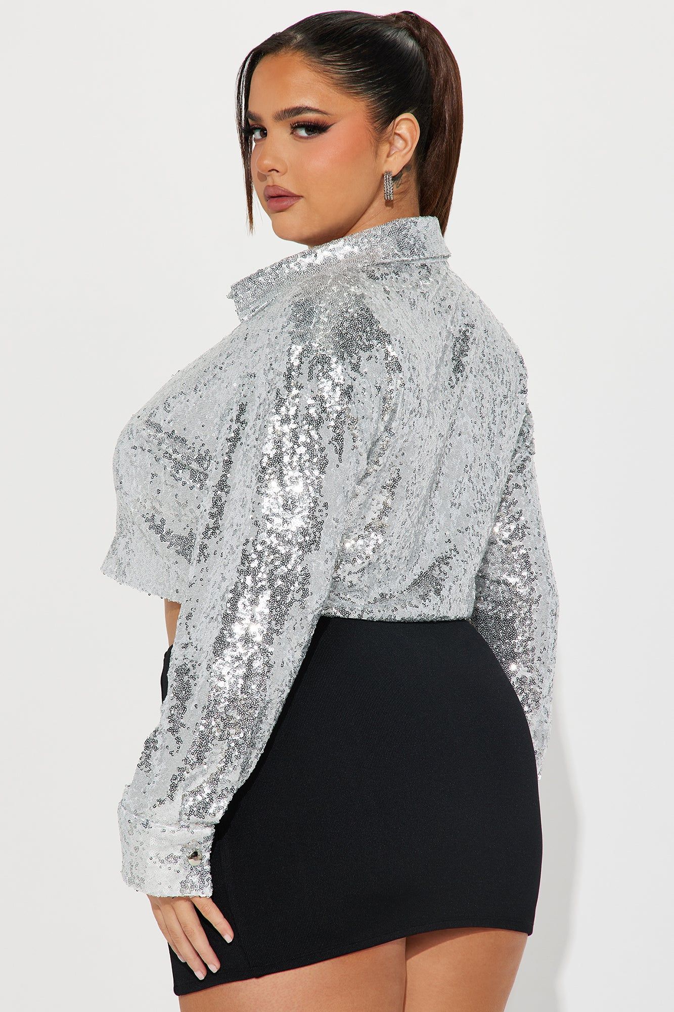 I Am The Moment Cropped Sequin Shirt - Silver sold by Fashion Nova product image thumbnail 6