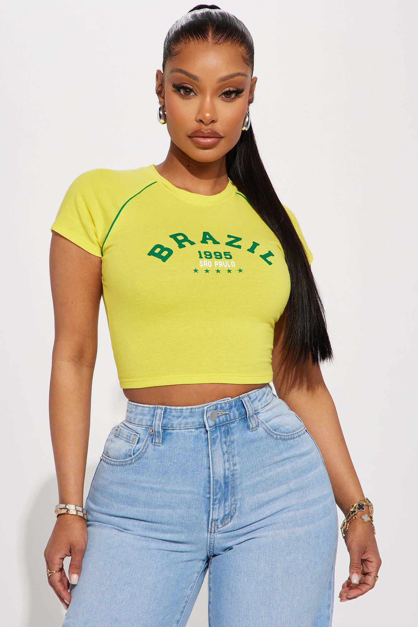Brazil Baddie Fitted Tee - Yellow sold by Fashion Nova