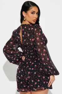 Thinking About You Floral Romper - Black/combo sold by Fashion Nova