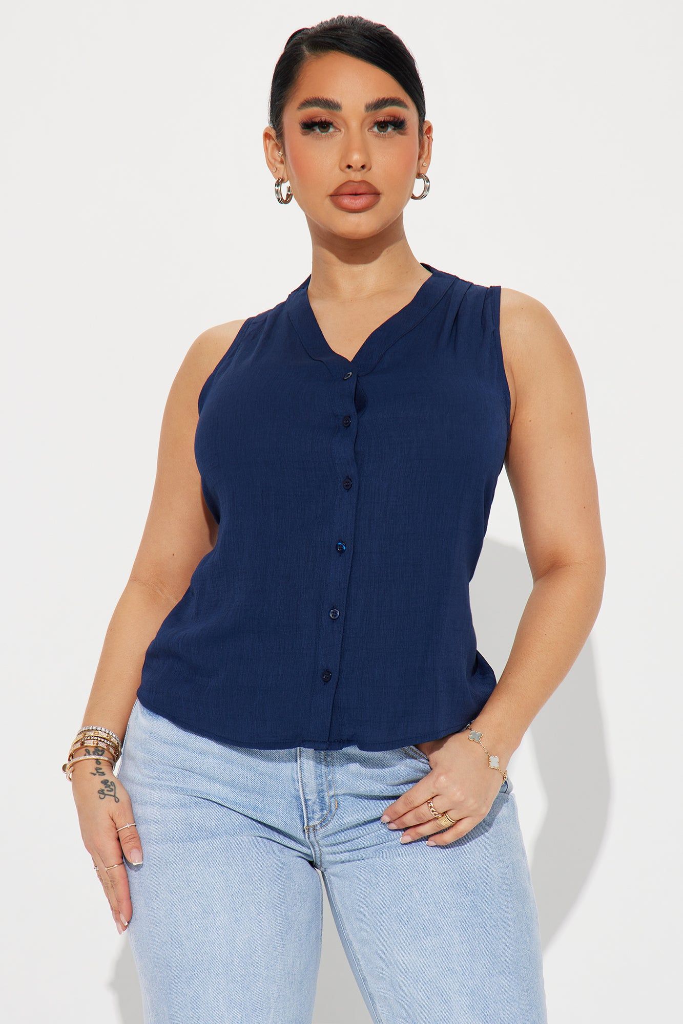 Erika Linen Shirt - Navy sold by Fashion Nova