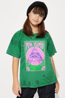 Mini Pink Floyd Distressed Oversized Tie Dye Top - Green sold by Fashion Nova