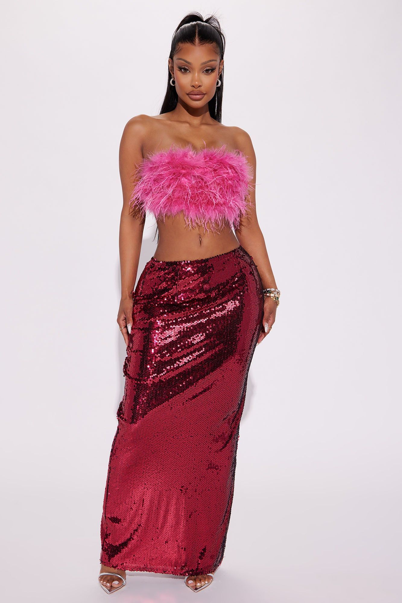 Star Of The Show Sequin Skirt Set - Pink sold by Fashion Nova