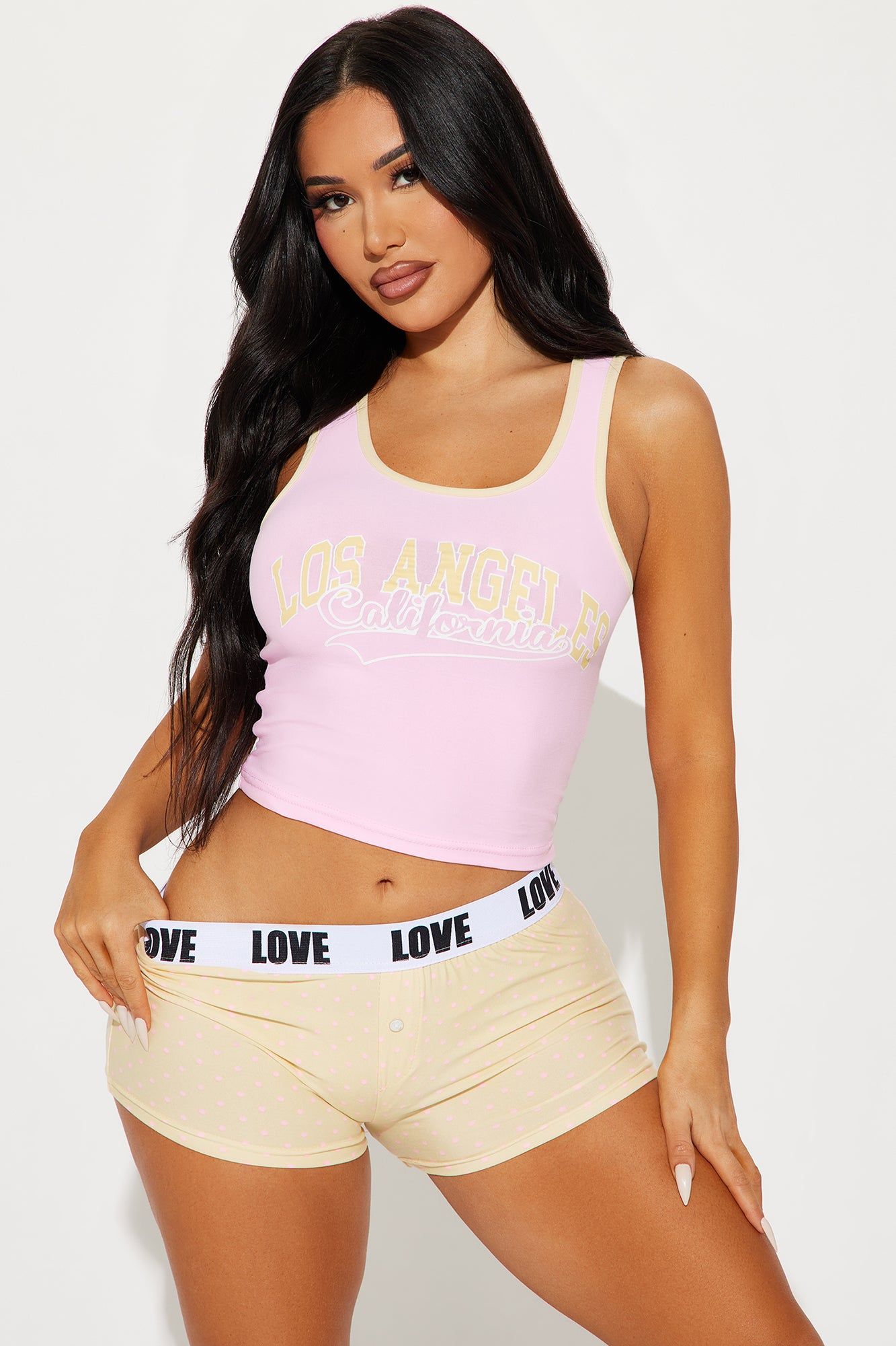 Los Angeles Babe PJ Boyshort Set - Pink/combo sold by Fashion Nova