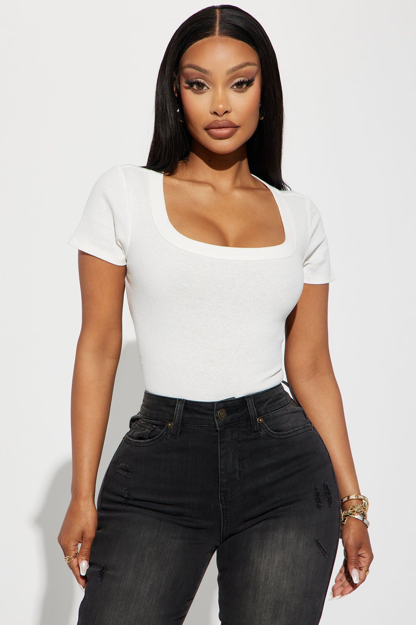 Kourtney Ribbed Baby Tee - Ivory sold by Fashion Nova
