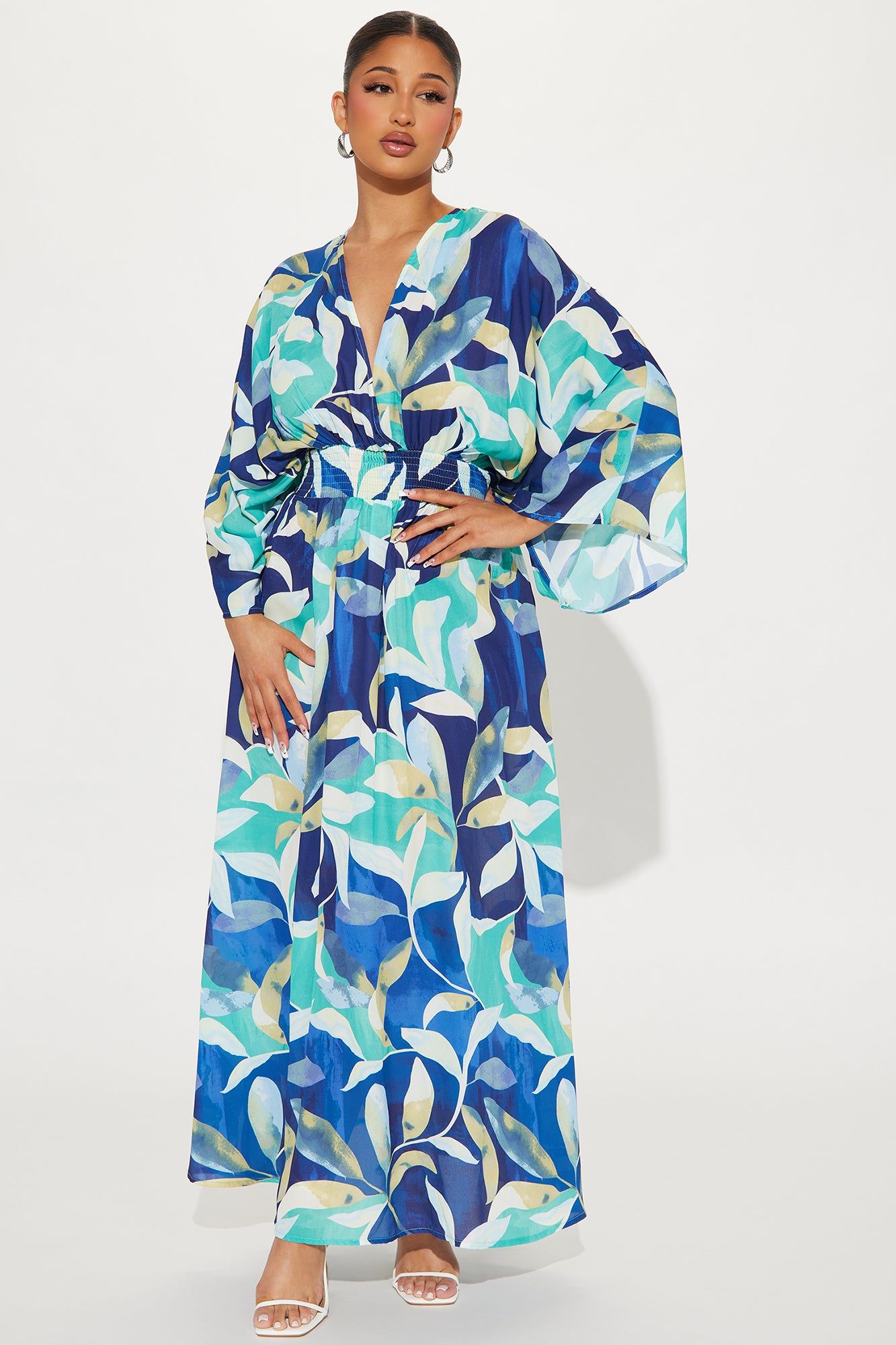 Costa Rica Chiffon Maxi Dress - Blue/combo sold by Fashion Nova