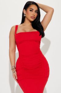 Soleil Square Neck Midi Dress - Red sold by Fashion Nova
