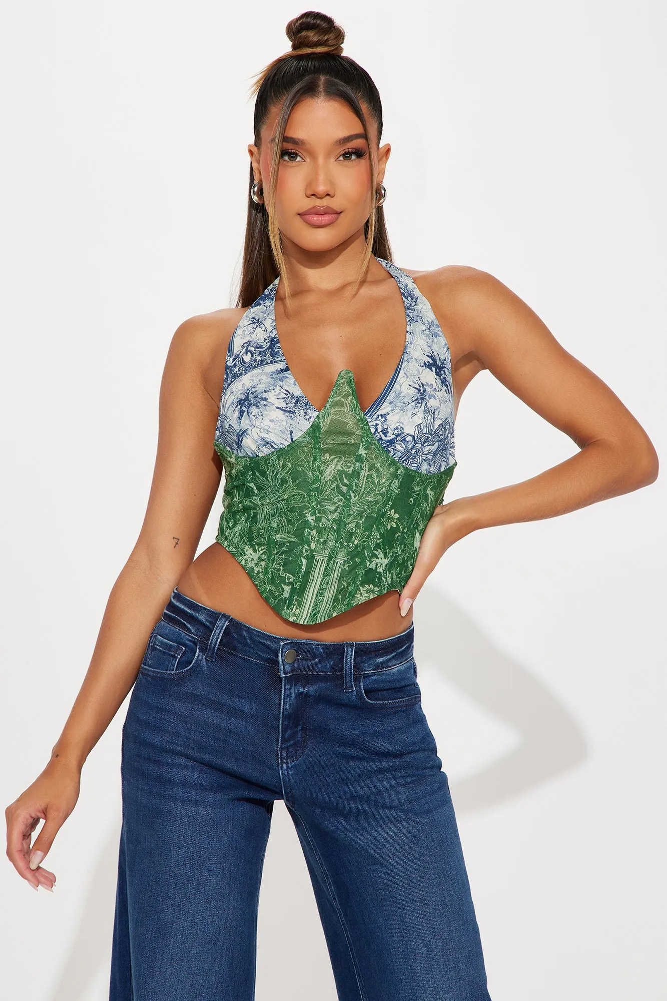 Arianna Halter Corset Top - Green/combo sold by Fashion Nova