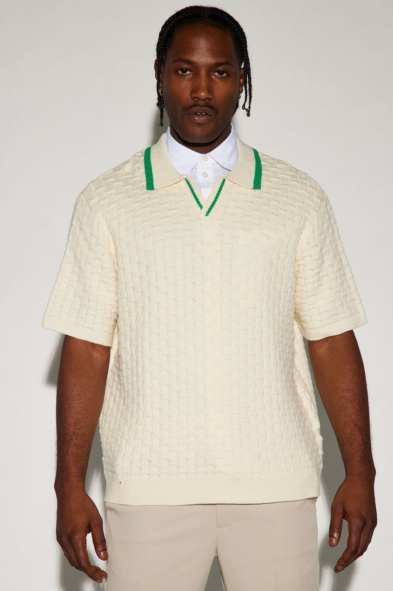 Arrow Short Sleeve Polo - Cream/combo sold by Fashion Nova