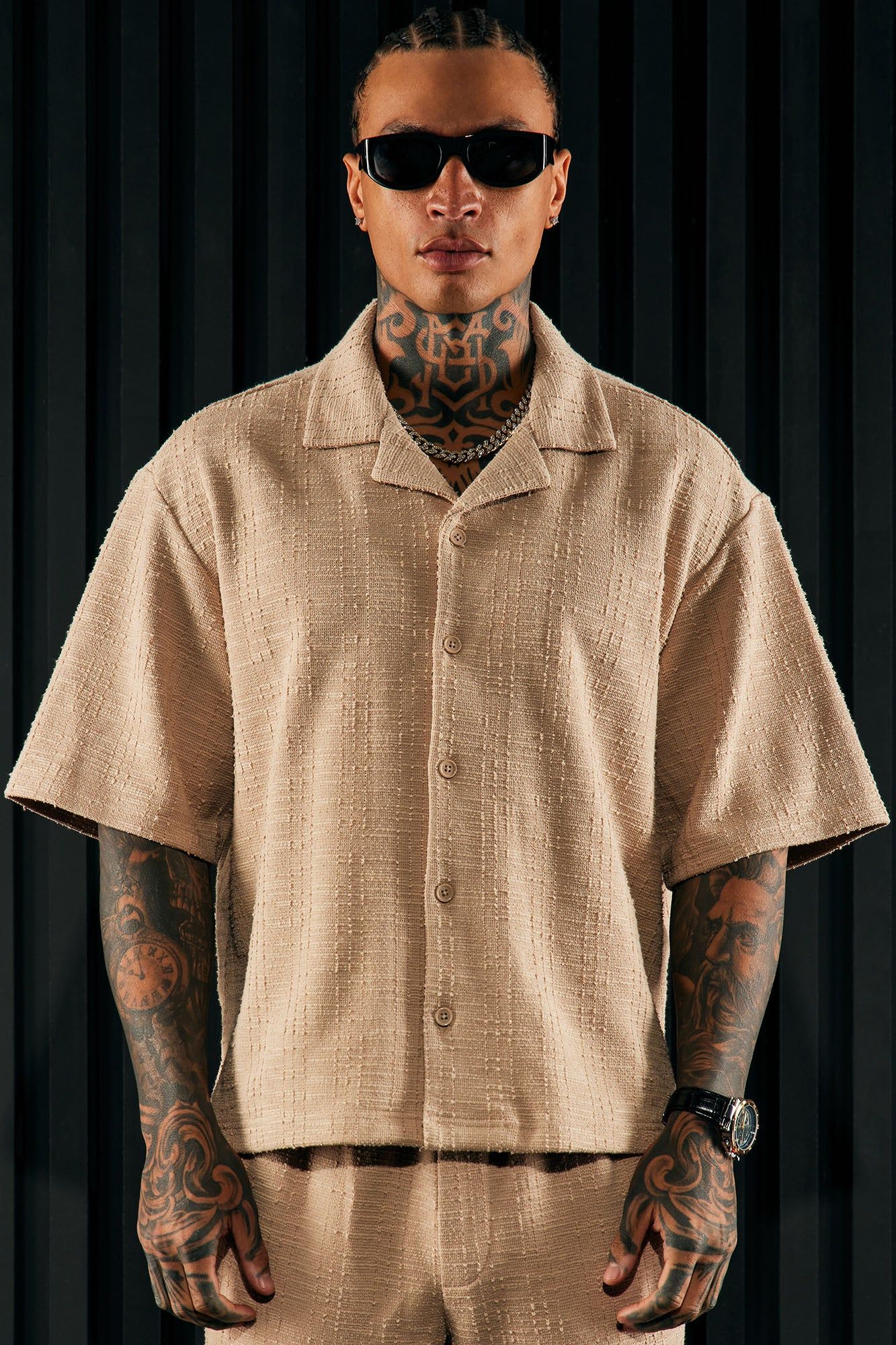 Jordan Textured Button Up Shirt - Tan sold by Fashion Nova