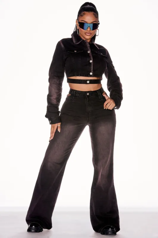 Crossing Your Mind Non Stretch Tinted Wide Leg Jean - Black/Red sold by Fashion Nova