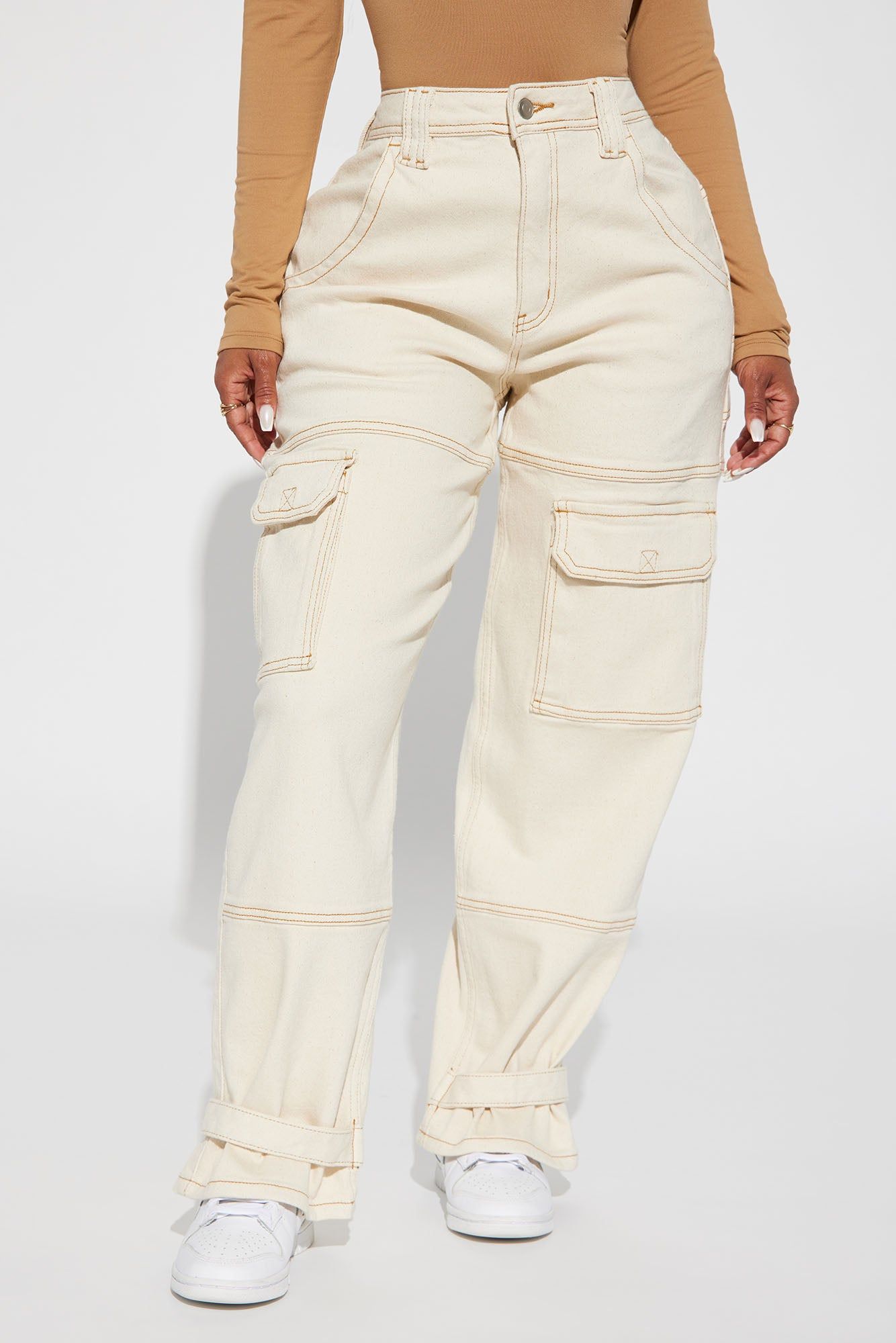 Challenge Accepted Low Stretch Cargo Jeans - Ivory sold by Fashion Nova product image thumbnail 2