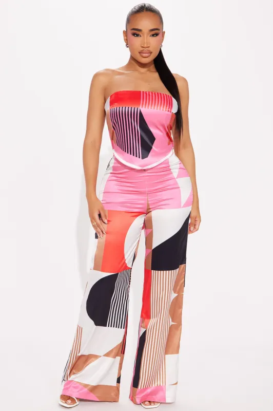 Soft Life Satin Jumpsuit - Pink/combo sold by Fashion Nova
