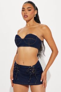 Step In The Room Micro Mini Skirt Set - Dark Wash sold by Fashion Nova